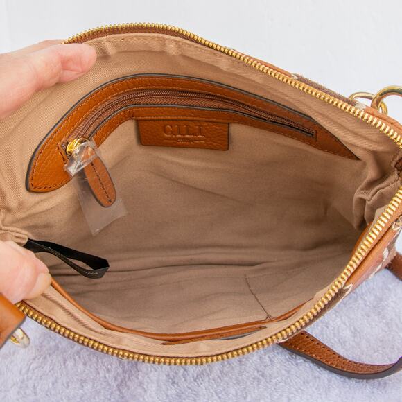 G.I.L.I. Brown Tan Embossed Snake Croc Leather Suede Patchwork Crossbody Purse - Picture 7 of 11